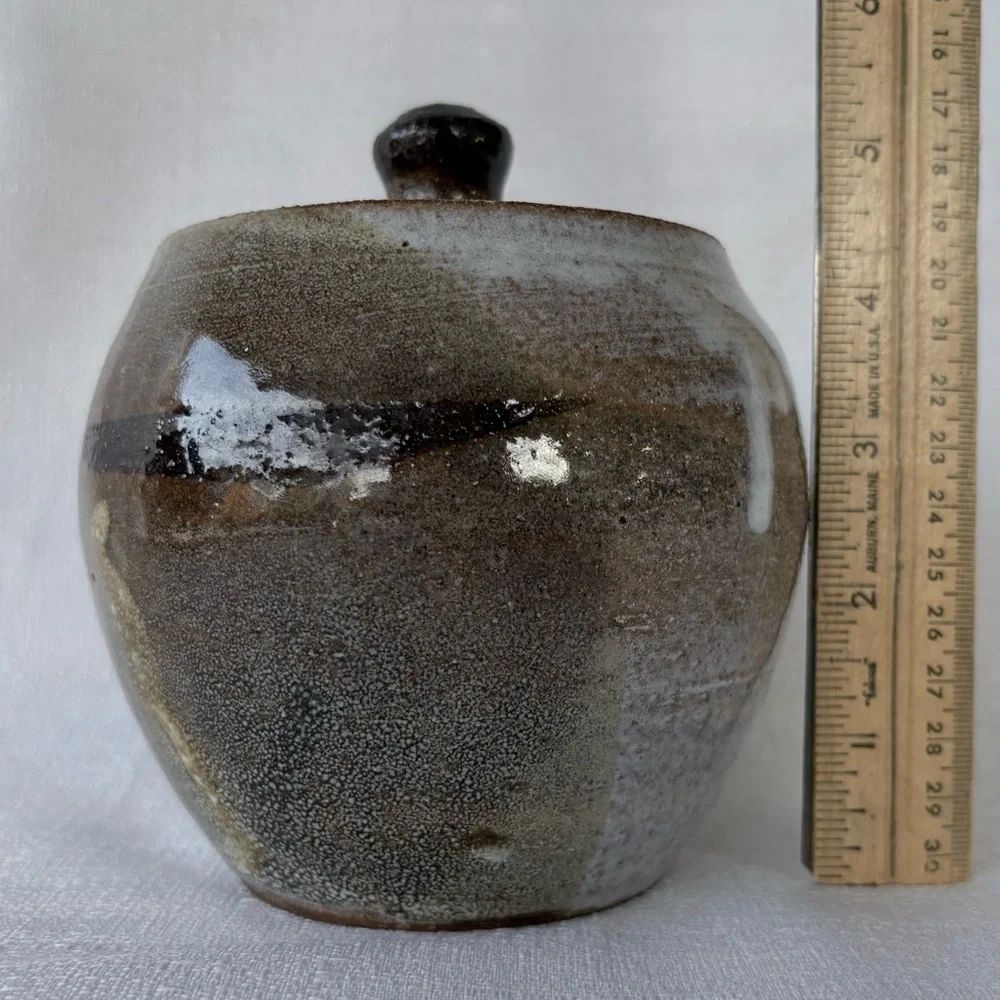 Signed 1981 Campbell Studio Pottery Lidded Jar Drip Glaze Stoneware Canister - Picture 12 of 12